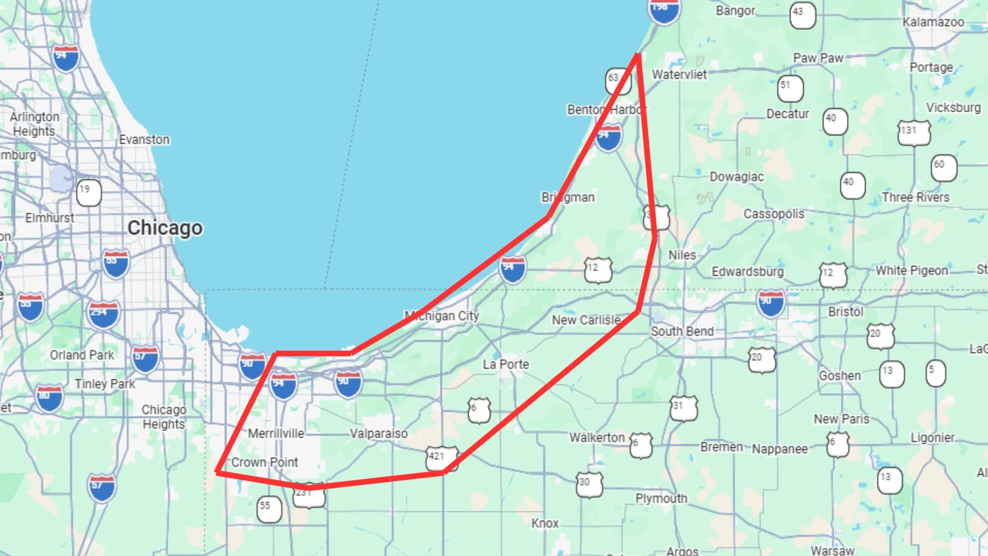 Austin's Window Cleaning service area map for Southwest Michigan and Northwest Indiana
